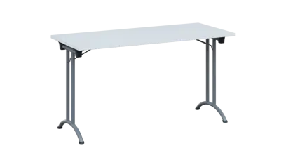 SLA 140 lak skládací jednací stůl 1394x600, deska 25 mm, podnož stříbrný lak, deska bílá